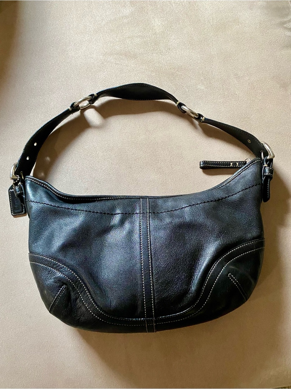 Coach Vintage Black Leather Hobo Shoulder Bag Style 9697 Y2K Genuine Leather